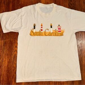 Vintage Large South Carolina White Single Stitch Short Sleeve Vacation Shirt